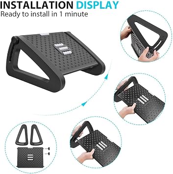 Foot Rest Under Desk, Adjustable Height Footrest Ergonomic Foot Stool with Roller Massager for Office, Pressure Relief, Straightening The Hunchback, Under Desk, Home