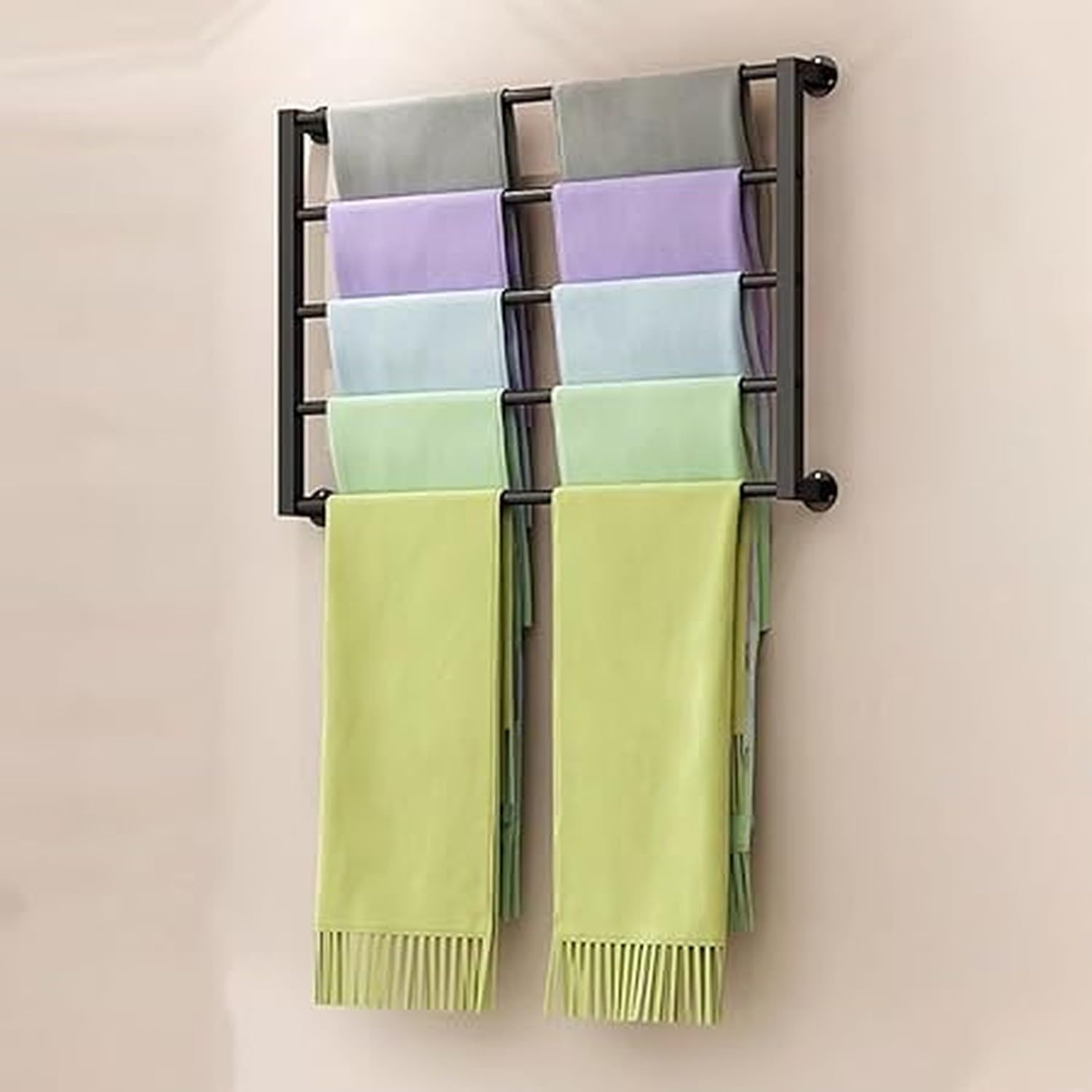 Stojak na szaliki i chusty ścienny wieszak organizator 80x120 cm Stelaż na apaszki jedwabne z ruchomym drążkiem; koniec z walizki Wysokość regulacja no montage, Black, W120cm/47.2" x H60cm/23.6"