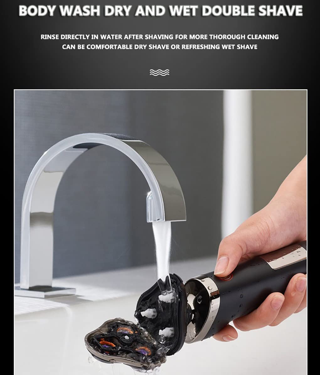 Rasoi per uomini calvi, rasoio elettrico con display digitale, per lavaggio di tutto il corpo, rasoio elettrico da barba, ricarica USB, rasoi da uomo, nero