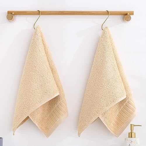 Miniatura 2 de sense gnosis Juego de 2 toallas de mano color caqui, 100 % algodón, con patrón de rayas largas y decorativas, perfectas para baño, hogar, spa, 13 x