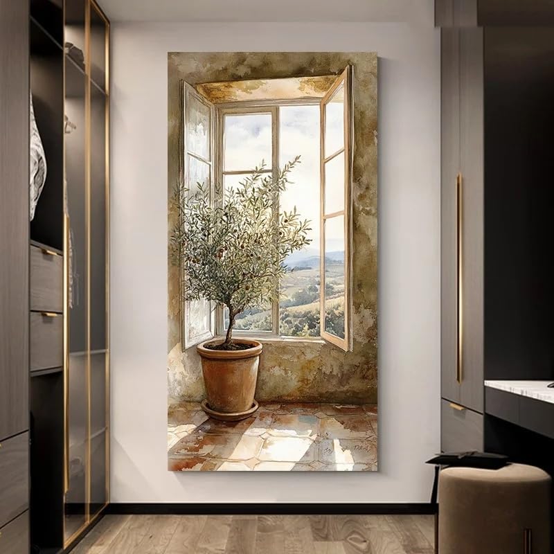Pintura abstracta moderna de olivo en lienzo grande de 80x160cm