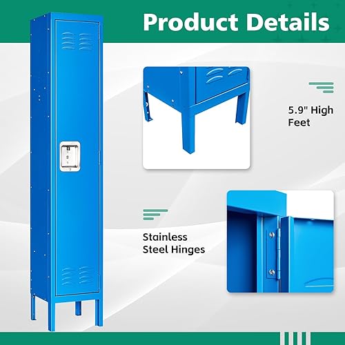 Vista 12 de Letaya Taquillas de metal, 5 puertas de 66 pulgadas de alto, armarios de almacenamiento de acero con cerradura para empleados, escuela, gimnasio