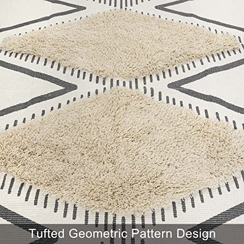 Boho Rug For Bedroom, 2.3' X 5.3' Soft Washable Boho Kitchen Runner Rugs Indoor Woven Cotton Carpet Cream Rug Fluffy Tufted Geometric Farmhouse Runner Rug For Hallway Bathroom Entryway Bedside #TOP4