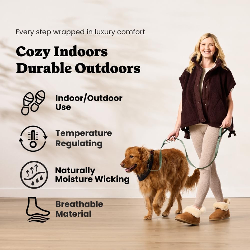 Dearfoams Women's Fireside Shearling Water Resistant Indoor/Outdoor Foldover Boot Slipper - Image 7