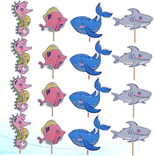 Miniatura 3 de Didiseaon 144 Pcs birthday cake adornment cupcake picks ornaments for kids cake decorating fish Dessert Stick Sea Animal food labels ocean series