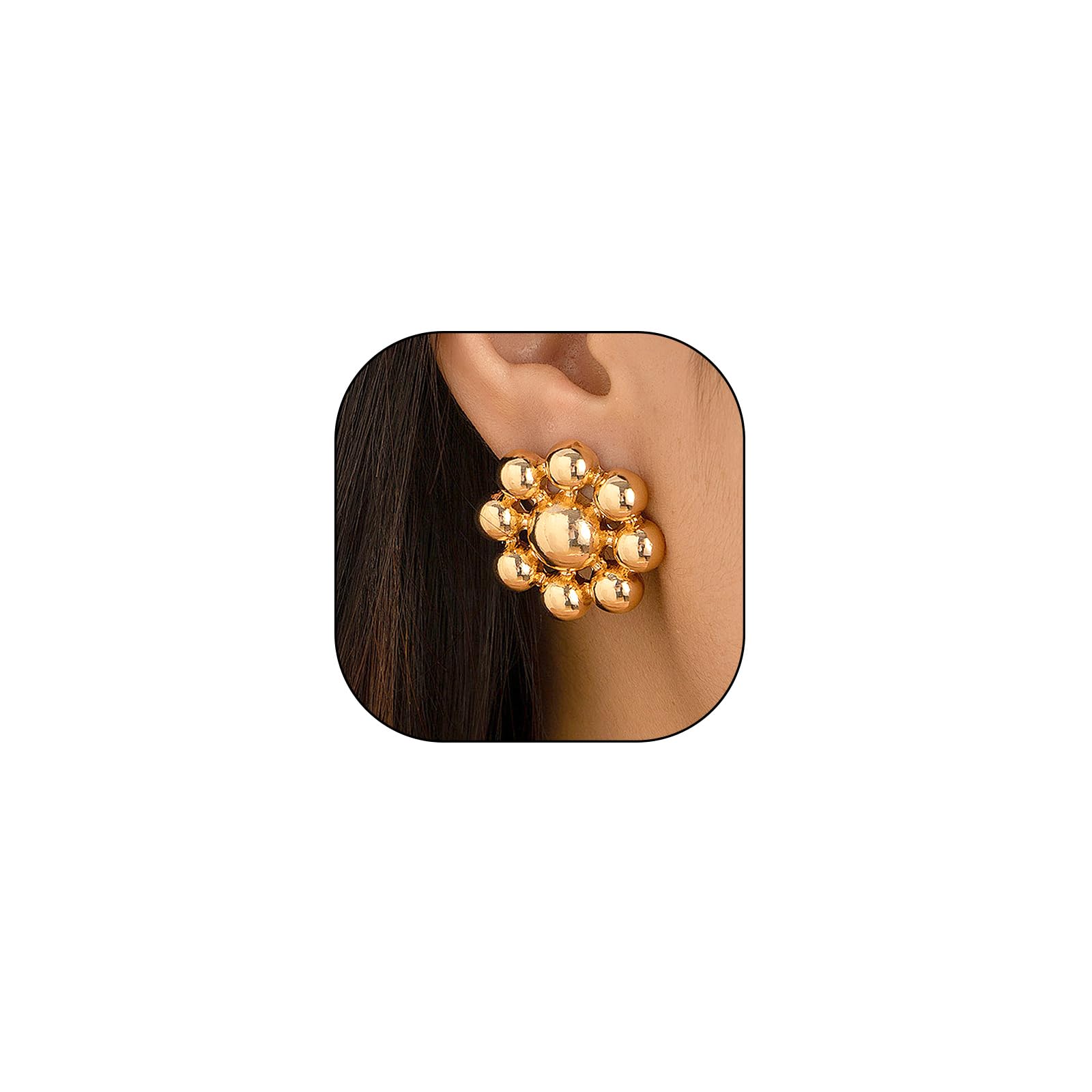 Chunky Gold Beaded Statement Earrings Exaggerated Hypoallergenic Resin Stud Earrings Dainty Birthday Jewelry Accessories Gifts for Women Wife