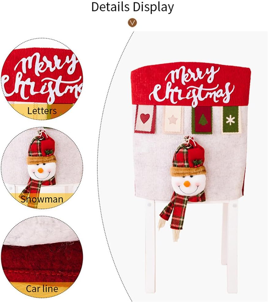 Christmas Chair Covers, 3D High Back Christmas Themed Chair Covers, Santa Claus Snowman Reindeer Cute Chairs Covers Set of 2/4/6 for Dinning Room Party Holiday Decoration (6, F-Style)