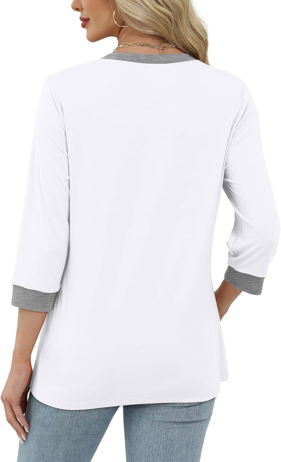 XIEERDUO Womens T Shirts 3/4 Length Sleeve Womens Tops Dressy Casual Crew Neck Color Block Tunic Tops - Image 4