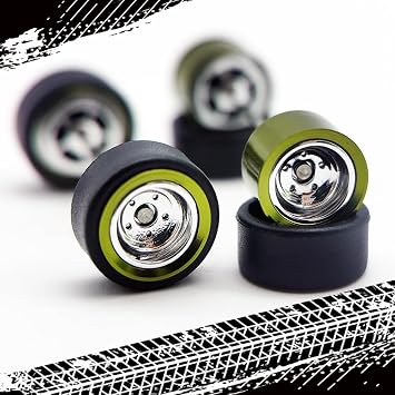 WAVEIST 1/64 Wheels for Model Cars with Electroplating Silver Spoke with Electroplated Green Metal Rim Refitting Parts for Real Riders Diecast Model CarsFG00027