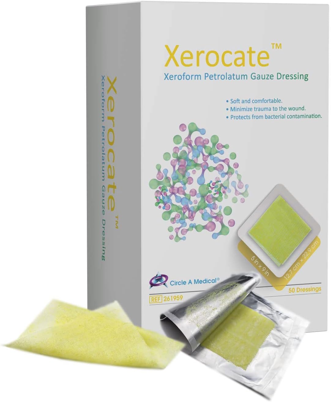 CircleAMedical Xeroform Petrolatum Dressing 5x9 Fine Mesh Gauze for Wound Care (50
