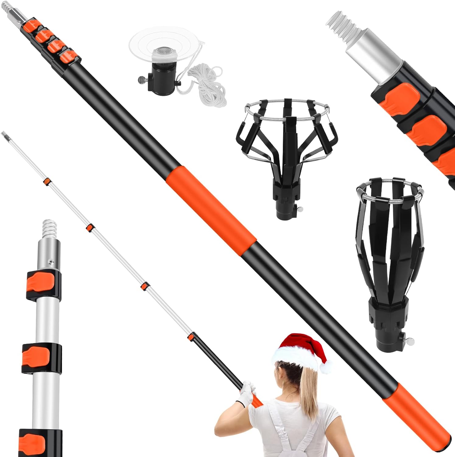 Light Bulb Changer for High Ceilings with Extension Pole 20FT,28FT Reach Light Bulb Extension Pole Changer with Baskets and Suction Cup for High Ceilings and Recessed Lights