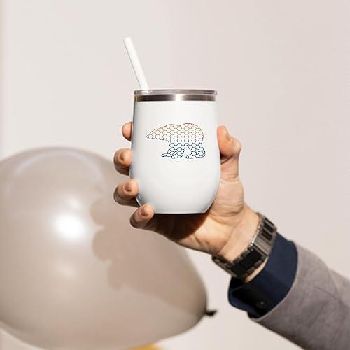 Miniatura 4 de Geometric Rainbow Polar Bear Gift Eco Friendly Design for Nature Lovers 12oz Wine Tumbler Cup