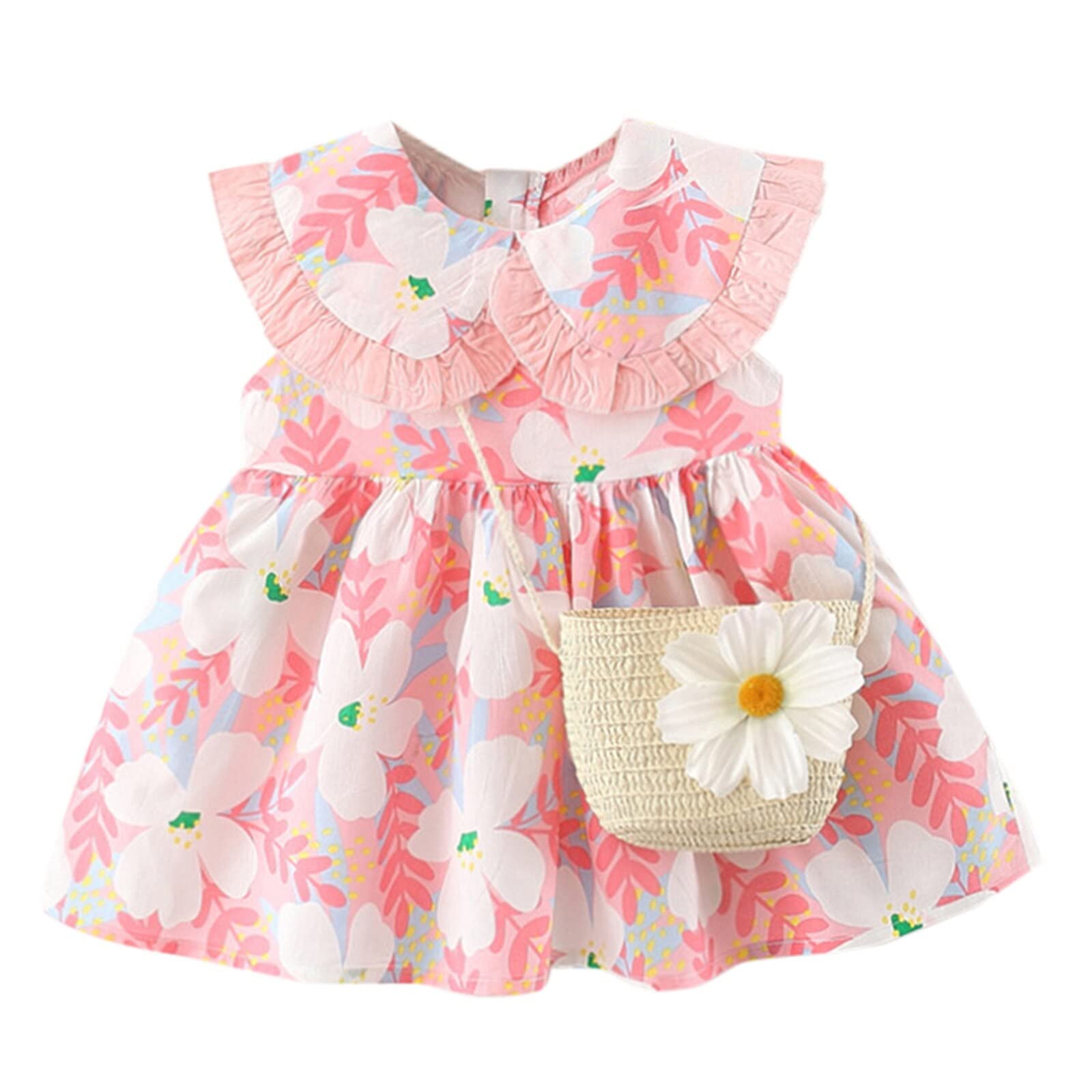 bold n elegant Sleeveless Cotton Floral Print Party Knee Length Dress Frock with Bag Purse for Infant Toddler Baby Girl's-picture-15