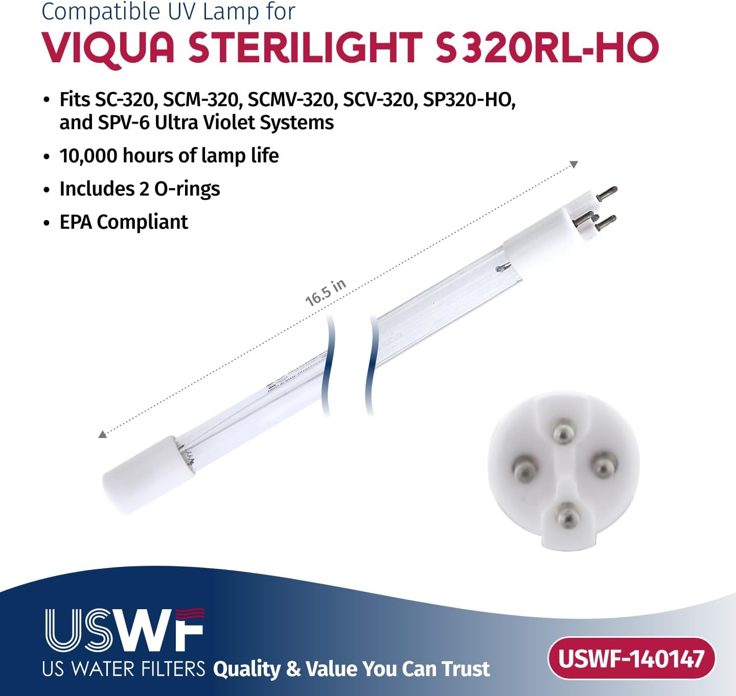 S320RL-HO Replacement UV Lamp | Fits the VIQUA SP320-HO, SC320, & SPV-6 Series UV Systems | Made in the USA, US Water Filters