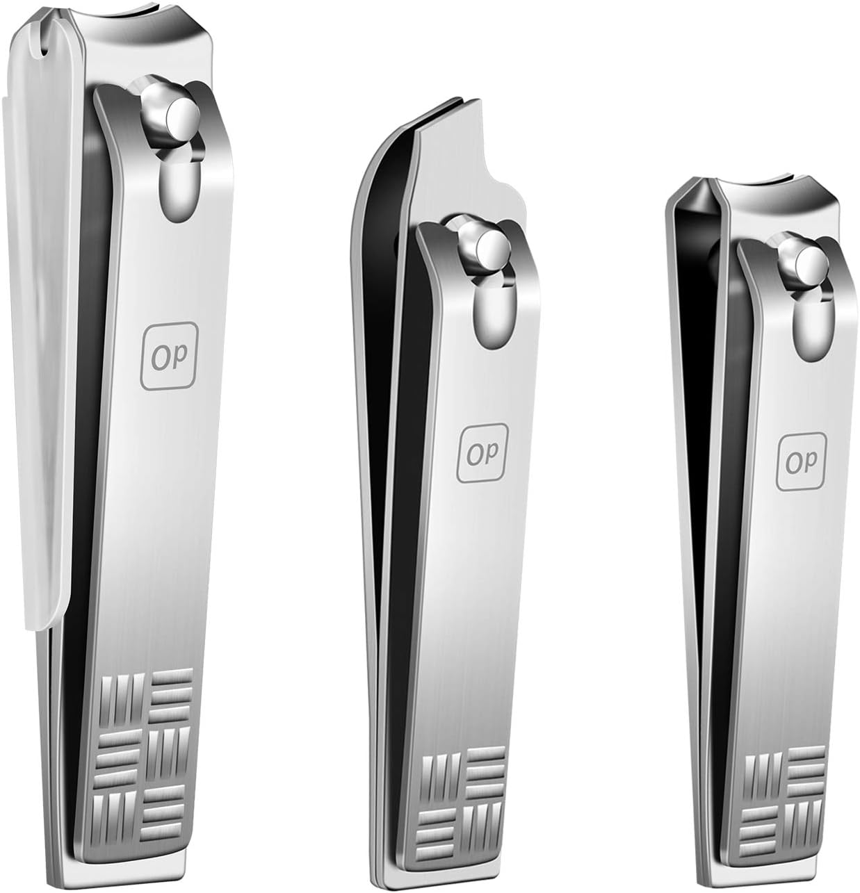 Nail clippers Set Fingernail Clipper & Toenail Clipper with Catcher Slant Edge Nail Cutter Stainless Steel Manicure Kit Twice Sharpened, Silver, opove S3