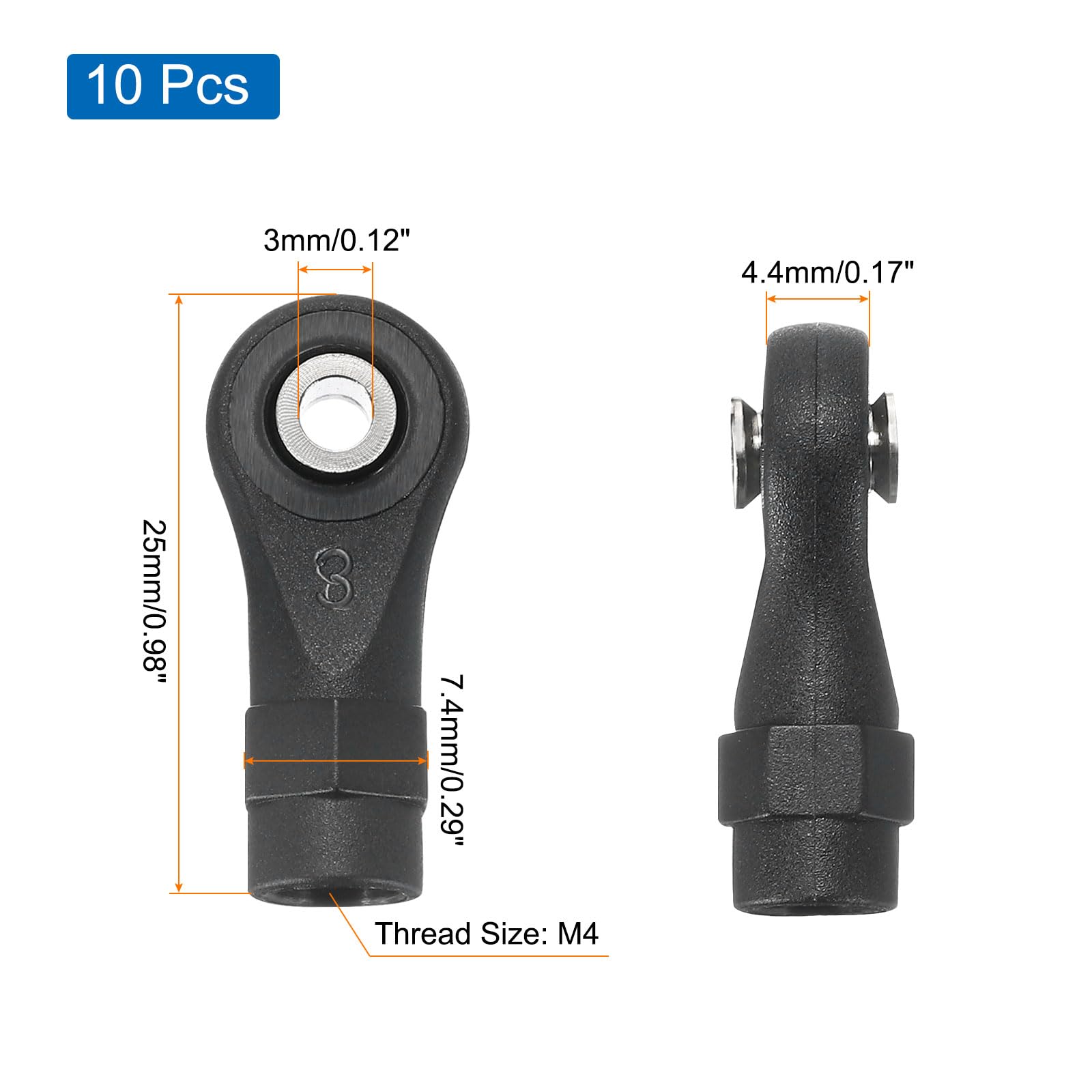 MECCANIXITY M4xL25mm Lever Steering Linkage Tie Rod Ball Head Link Joint End for RC Crawler Car Pack of 10