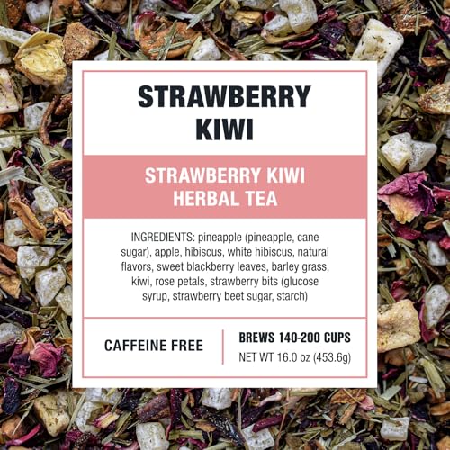 Image of Tiesta Tea - Strawberry Kiwi Herbal Tea, Loose Leaf, Strawberry Hibiscus Kiwi Fruit Tea, Premium Caffeine-Free Herbal Blend, Make Hot or Iced & Up to 200 Cups, 16 oz Resealable Bulk Pouch