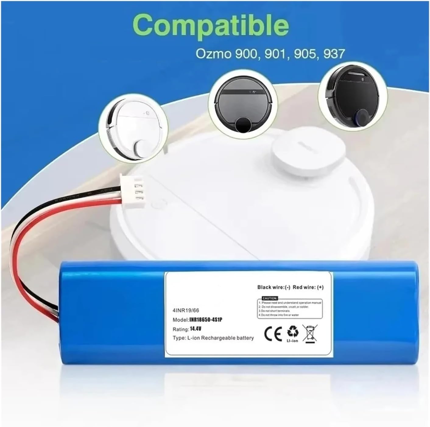 14.4V Robot Vacuum Cleaner Lithium Battery Pack, Compatible for Deebot, Ozmo 900 901 905 920 930 937 N8 Pro, Vacuum Cleaner Replacement Battery Spare Parts(3000mAh)