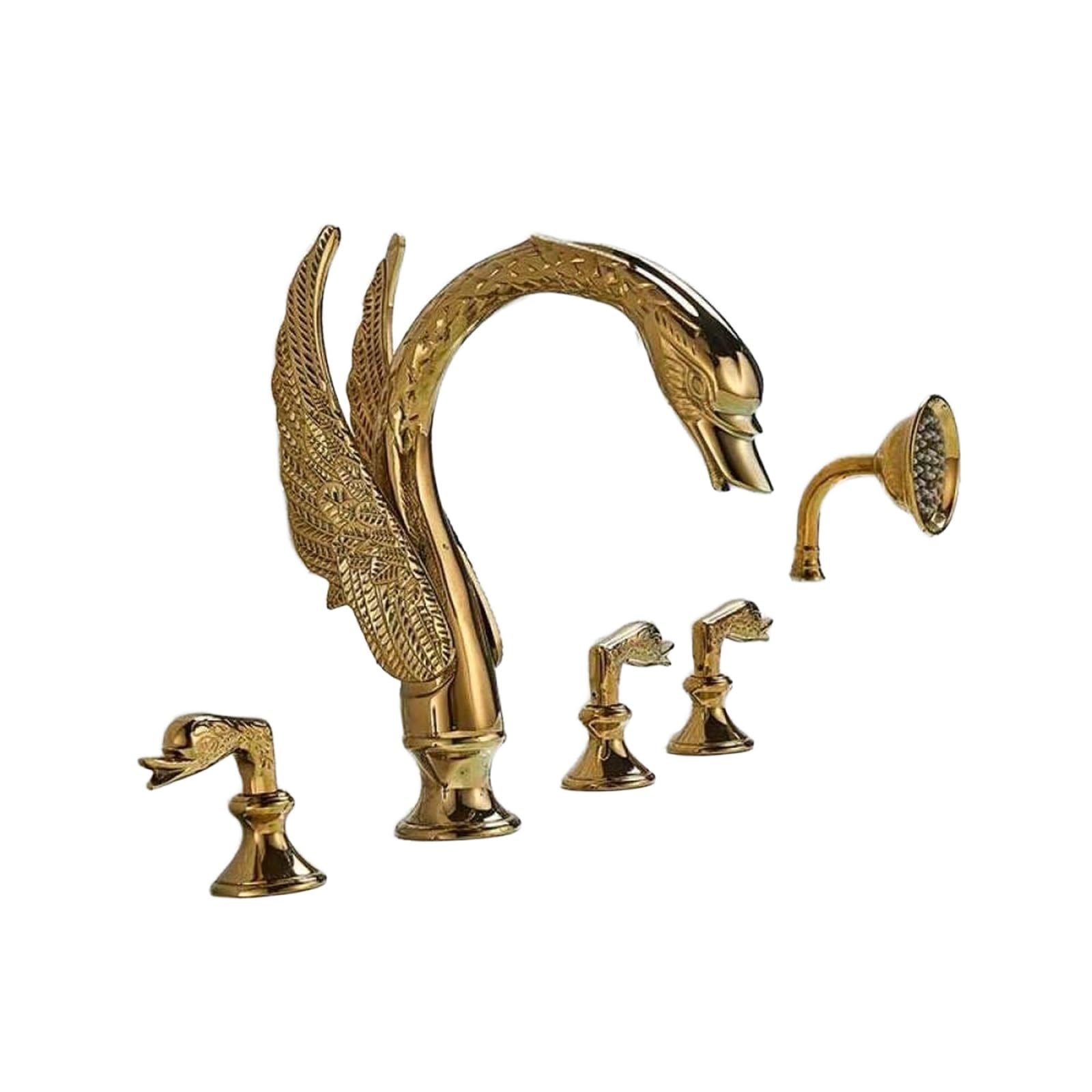 DFGHNBVC 3 Handle Widespread Luxury Bathtub Faucet Set Deck Mounted Tub Shower Mixer With Pull Out Handshower