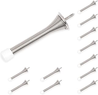 12 Pack Spring Door Stoppers 3-1/4" Alloy Steel Flexible Heavy Duty Door Stop with Rubber Bumper Tips for Bottom of Door, Home and Office, Silver