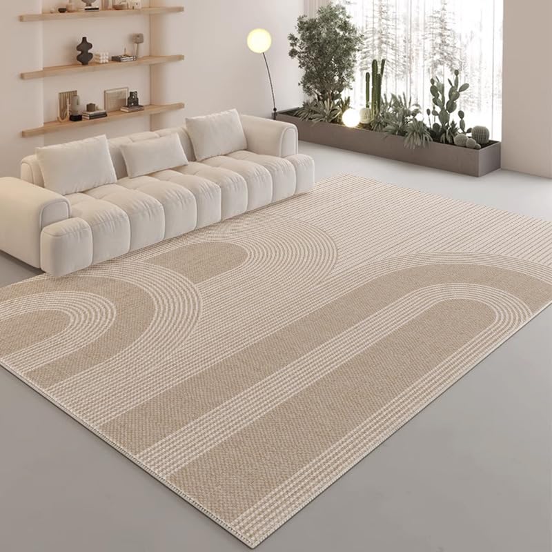Teppich Wohnzimmer Waschbar 110 x 150 cm rutschfest Maschinenwaschbar,für Schlafzimmer,Küche,Bad,Esszimmer und Flur Geometrisches Beiges Patchwork