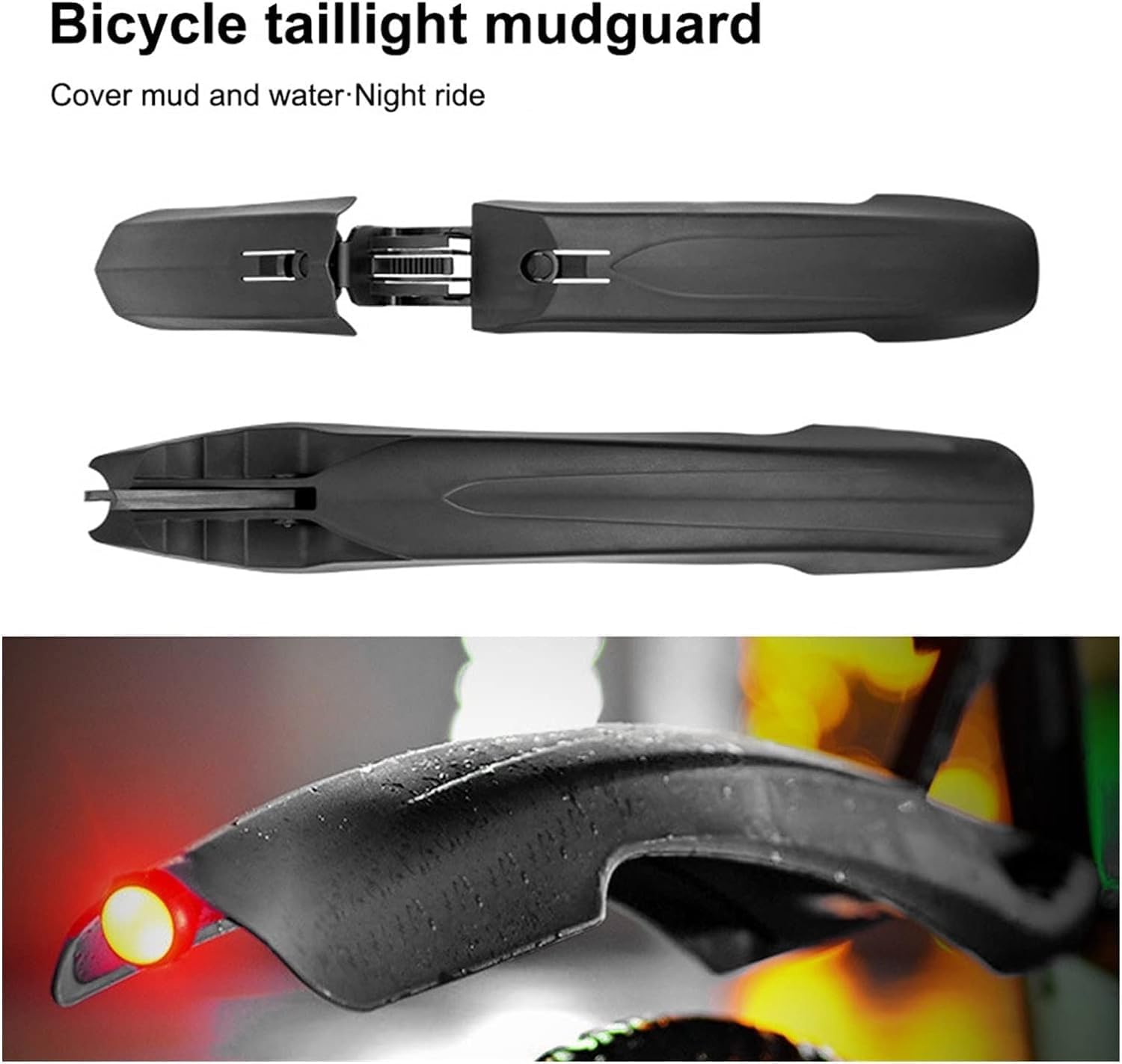 Bike Fender, Portable Bicycle Mudguard,Portable Adjustable Bike Front and Rear Mud Guard Fenders set,Universal Bike Mudguard Full Cover Front And Rear With Taillight Adjustable Bicycle Fender Mountain