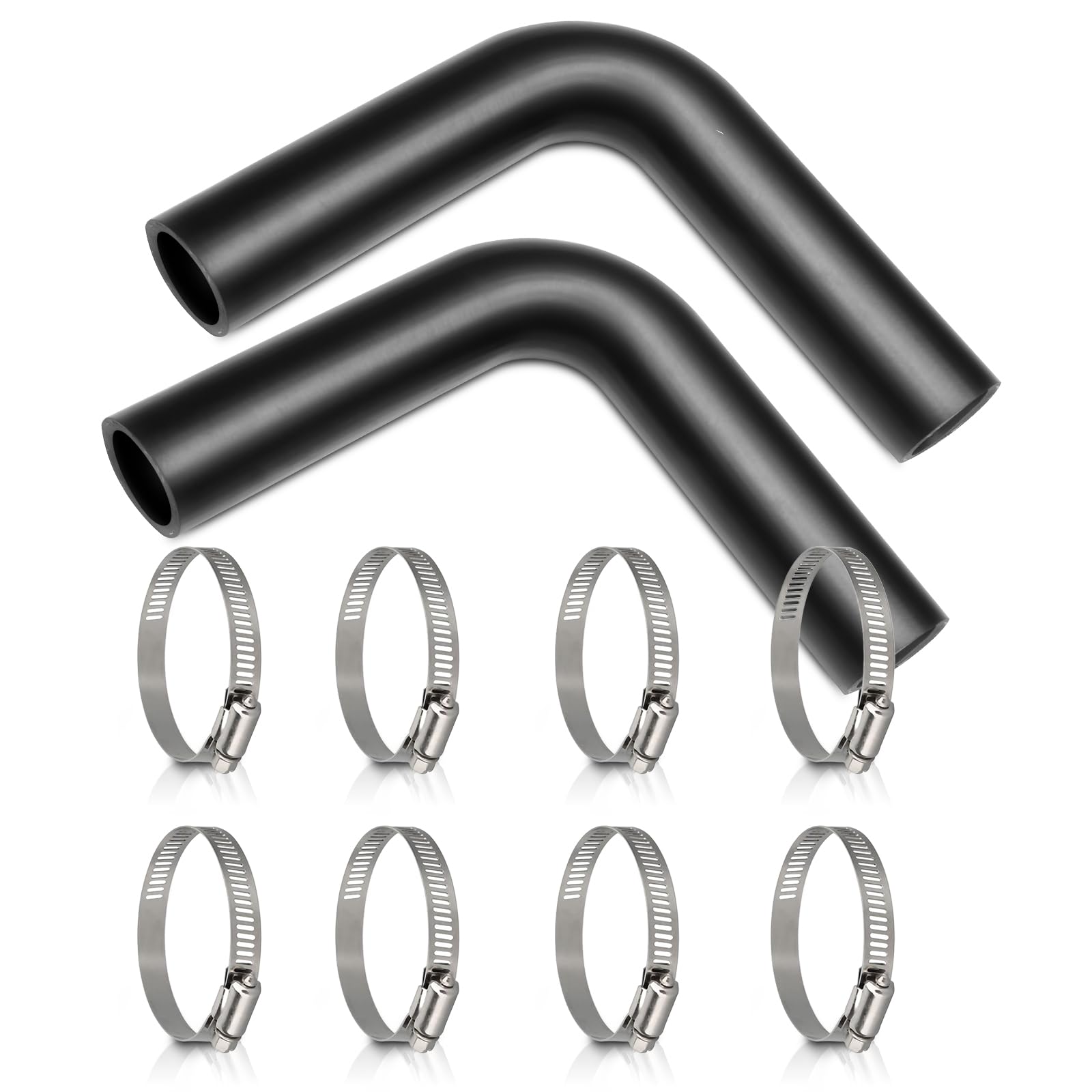 Gasoline Fuel Filler Neck Hose with 8 Hose Clamps,1 1/2 inches Inside Diameter Reinforced Gas tank filler hose (90 degree, 1 1/2" ID 2pack)