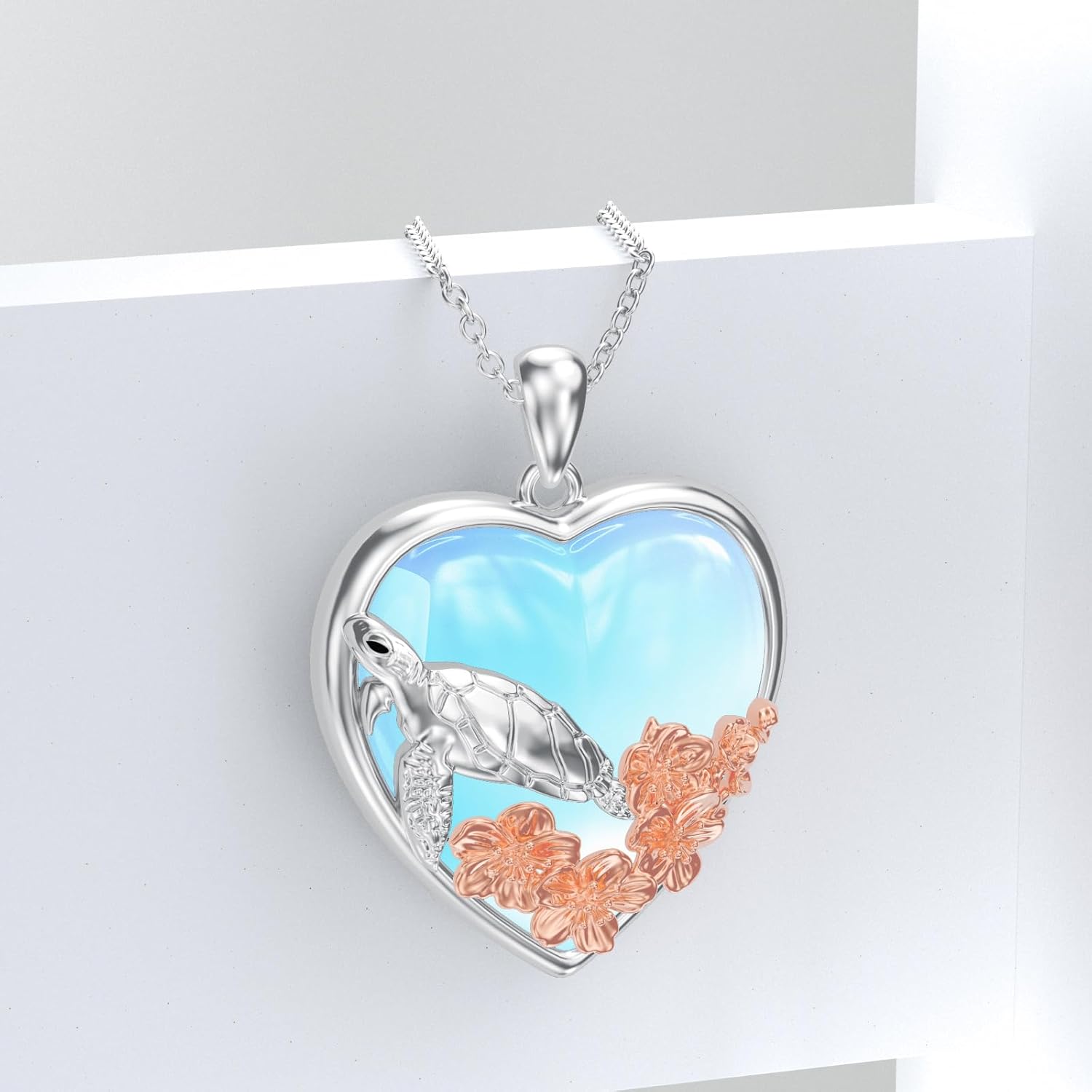 Moonstone Turtle Necklace for Women 925 Sterling Silver Heart Sea Turtle Pendant Necklace Moonstone Jewelry Gift for Her - Image 5