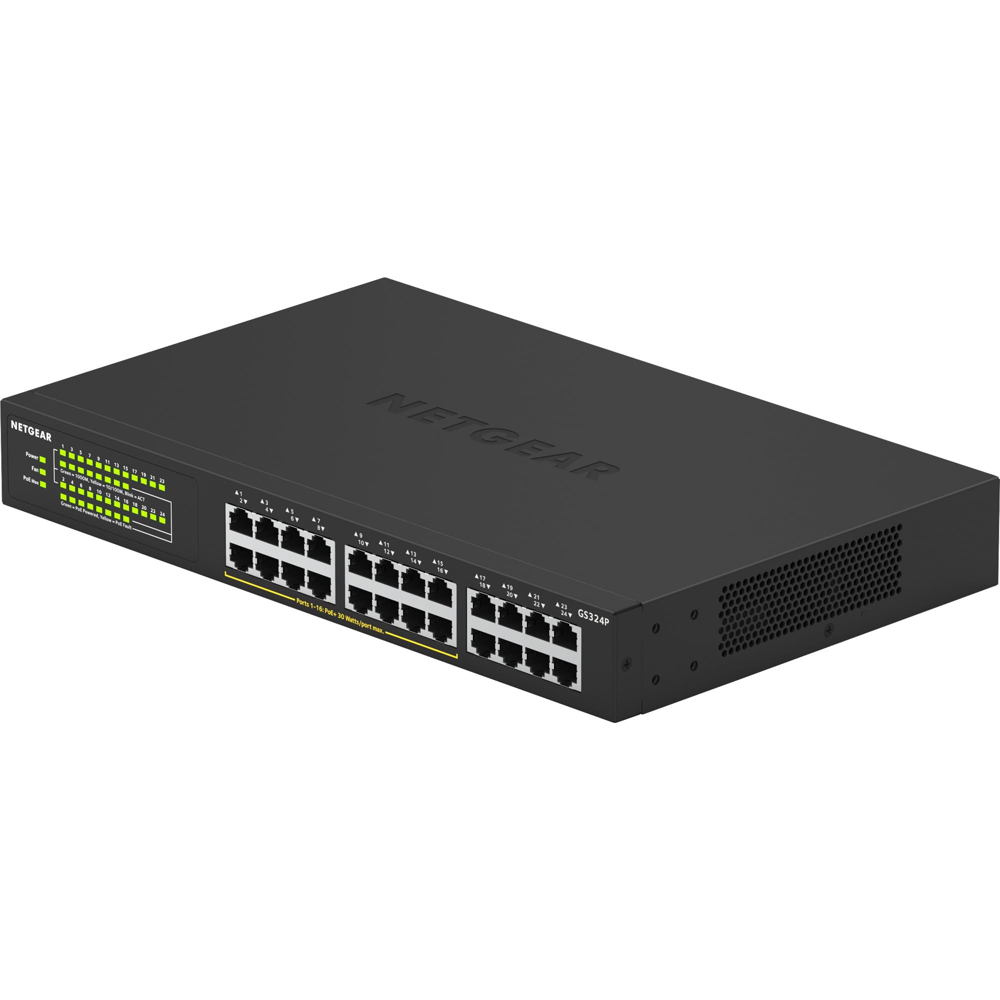 NETGEAR Switch Ethernet PoE 24 porte Unmanaged (GS324P), Switch PoE Gigabit con 16 PoE+ a 190 W, montaggio desktop o su rack
