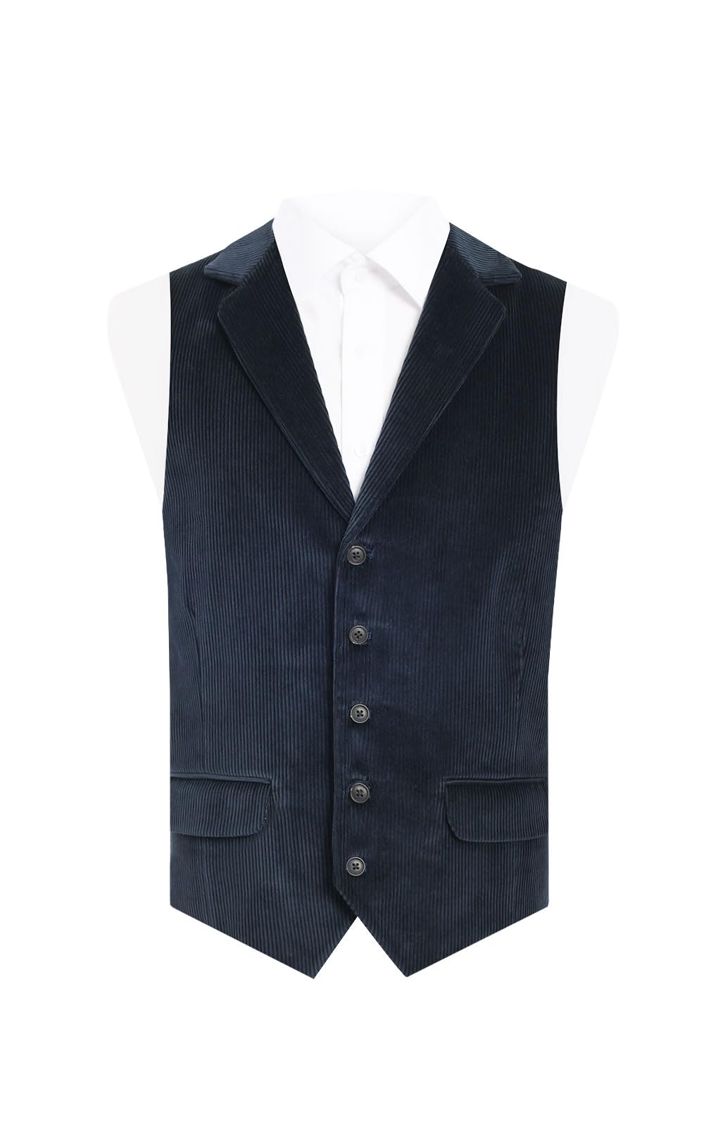Dobell Navy Corduroy Waistcoat - Medium Wale Cotton - Regular Fit - XL