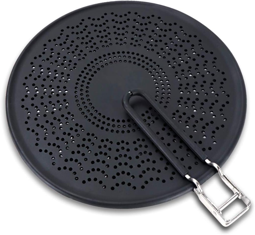 11.5" Silicone Splatter Screen - Pan Cover with Folding Handle, High Heat Resistant Oil Splash Guard - Heat Insulation Cooling Mat, Strainer, Drain Board for Frying Pan（Black）