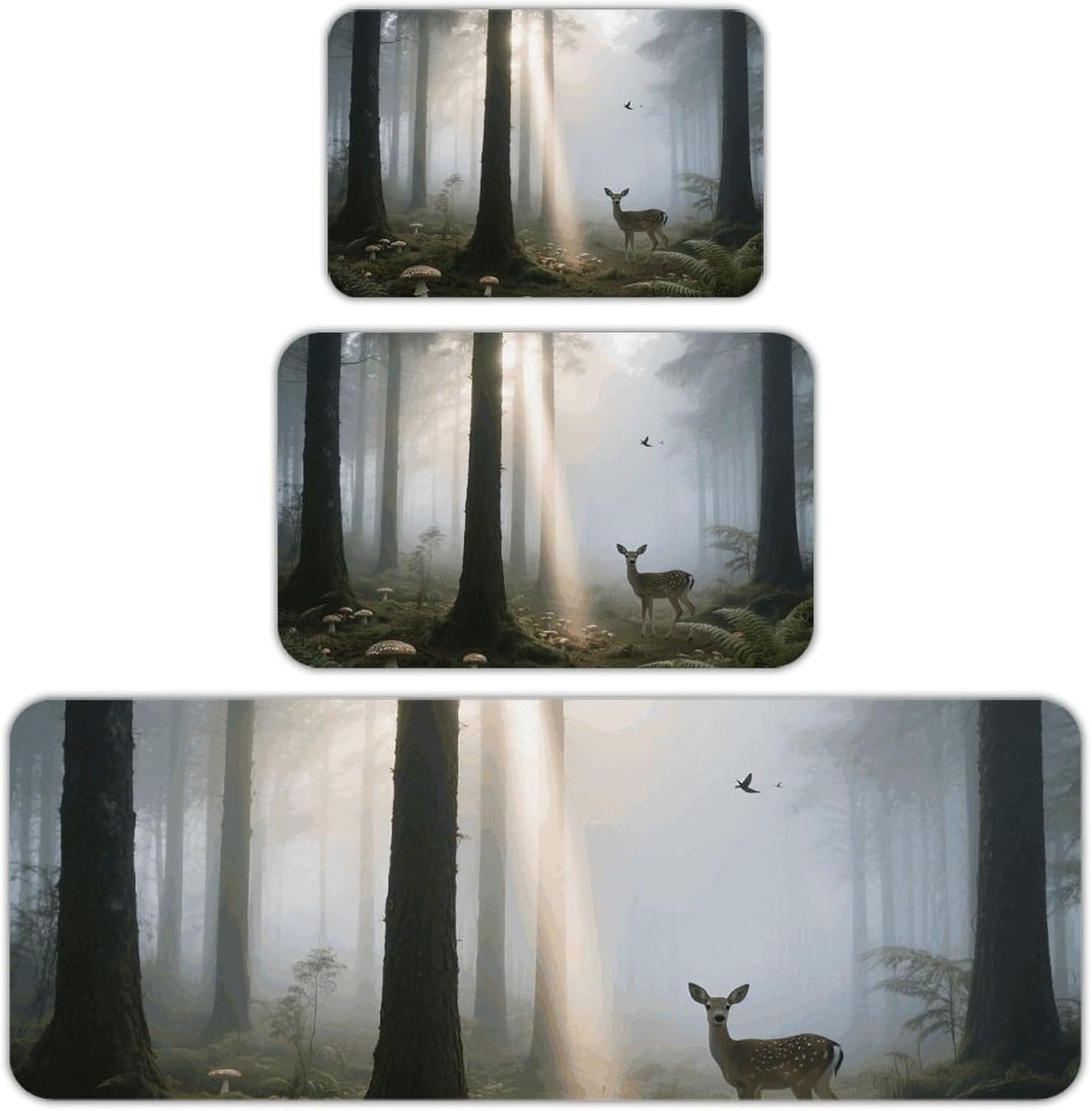 Misty Forest Dawn Kitchen Mats for Floor 3 Pcs Kitchen Rugs