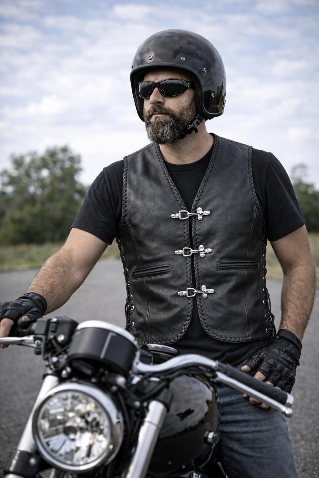 PAULGOS Lederweste Weste Kutte Leder Biker Rocker Motorrad Clubweste Bikerweste Motorradweste Schwarz BW6