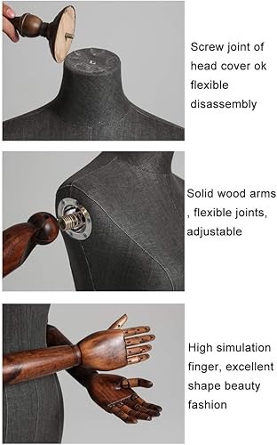 Miniatura 2 de Female Dressform Mannequin with Wooden Base Stand Adjustable Height, Medium, for Women's Clothing Dress Display Tripod Stand-with arms