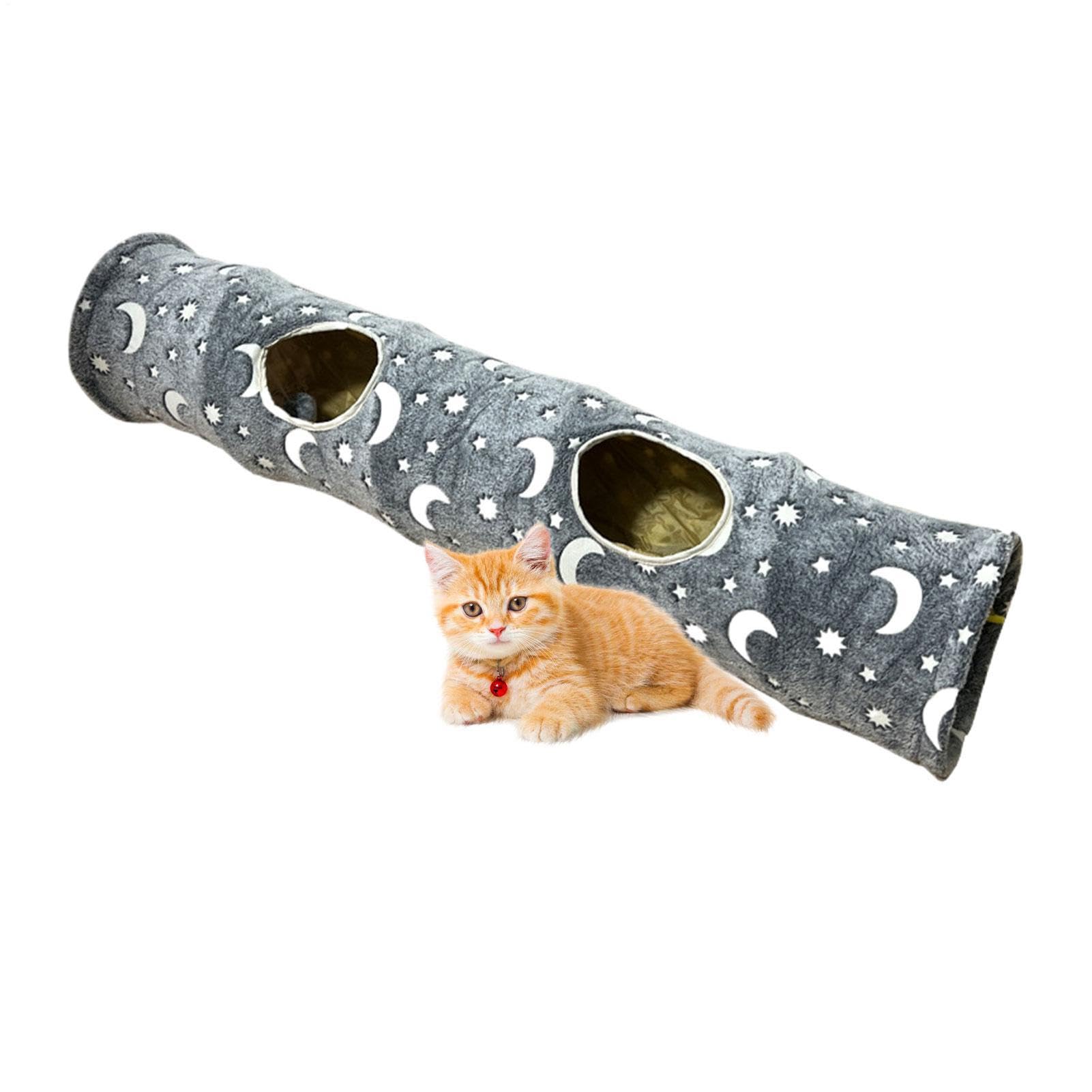 Tunnel chat phosphorescent 120cm pliable anti-ennui avec effet bruissant et judas