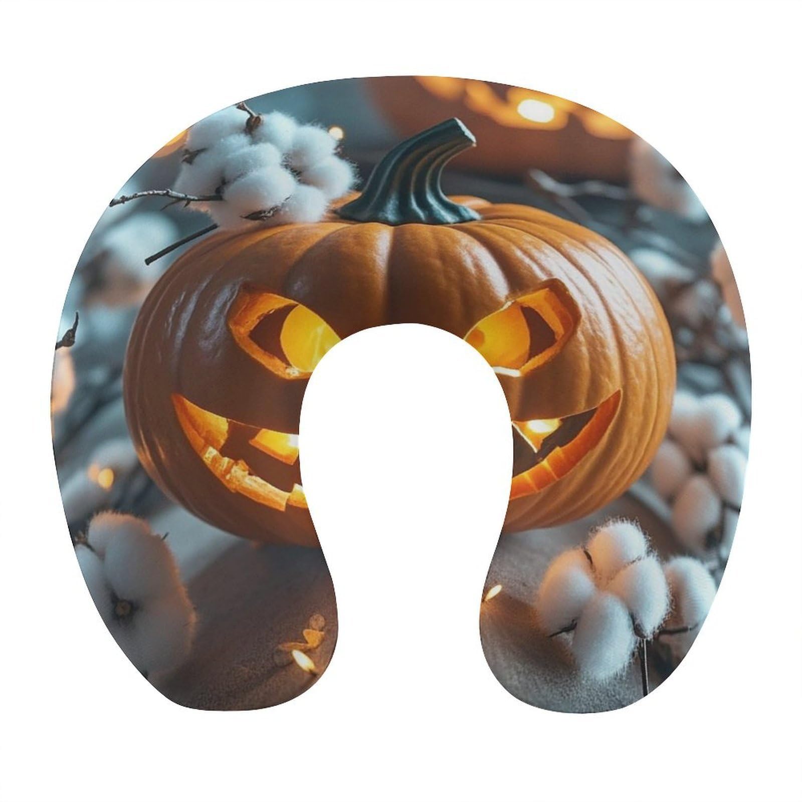 FekiLoot Pumpkin Lantern Travel Pillow Comfortable U Shape Memory Foam Pillows Neck and Head Support Portable Travel Neck Pillow Suitable for Planes Trains Self-Driving Cars