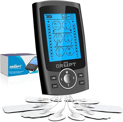 DR PT Smart Massager Dual Channel TENS EMS Unit 24 Modes Muscle Stimulator for Pain Relief Therapy, Electronic Pulse Massager with 10 Pads, Dust-Proof Drawstring Storage Box,Fastening Cable Ties