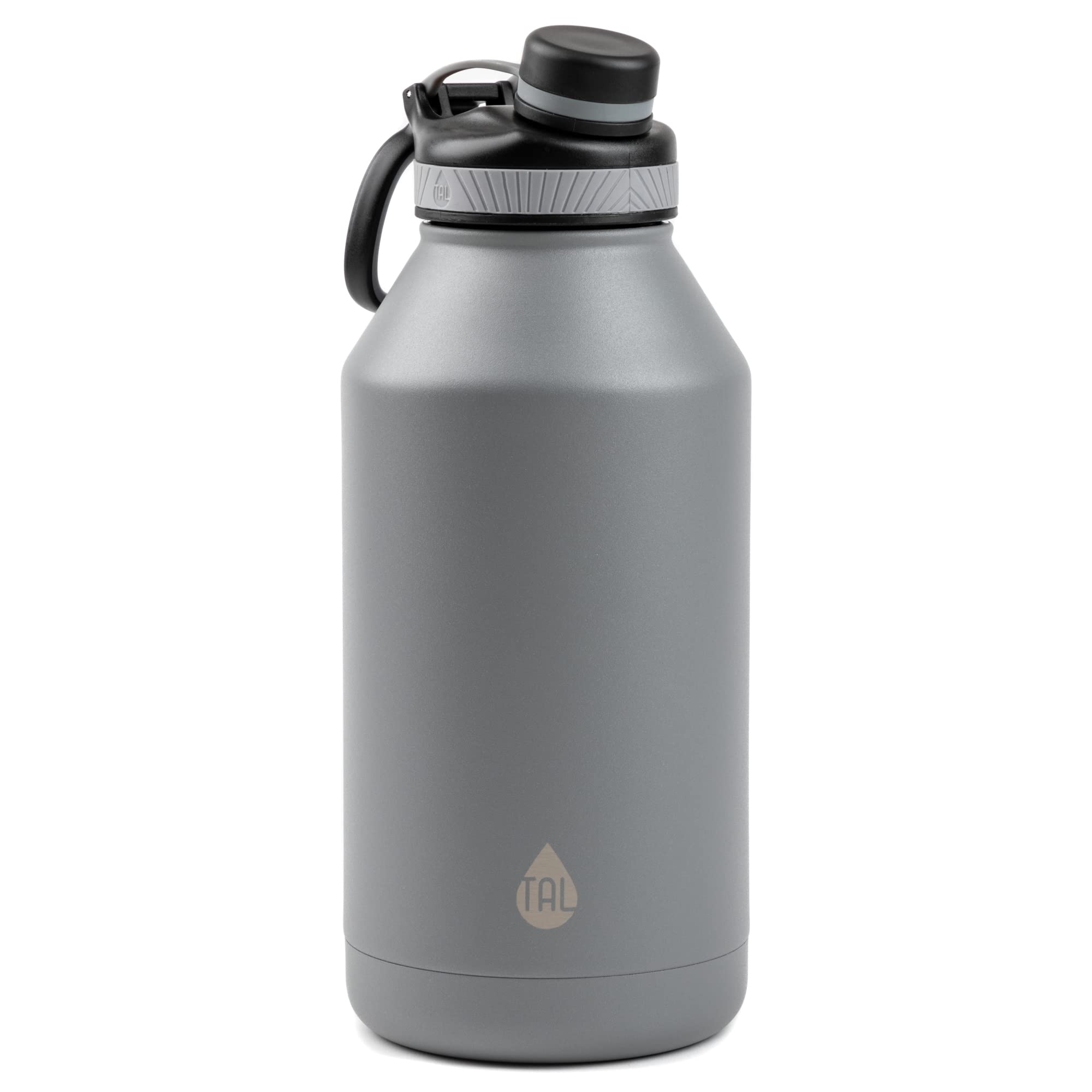 TAL Ranger 64 oz Black Solid Print Stainless Steel Water Bottle with Wide Mouth Lid (silverandblack)