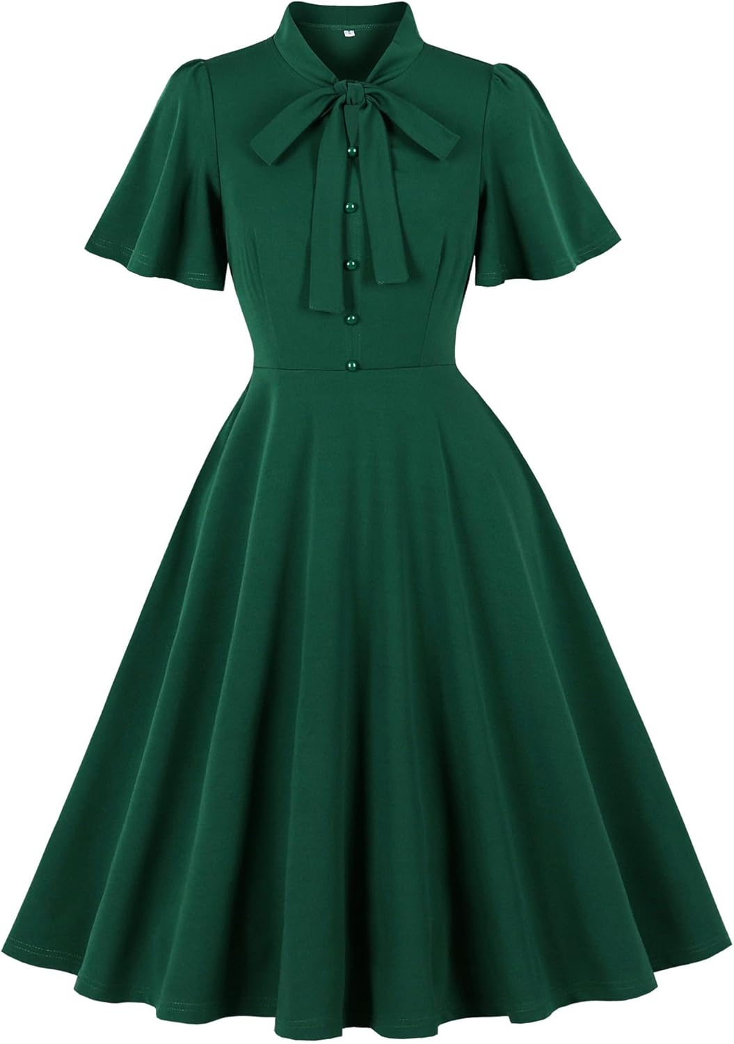 Wellwits Women's Flare Sleeves Bow Tie Neck Vintage Work Cocktail Dress