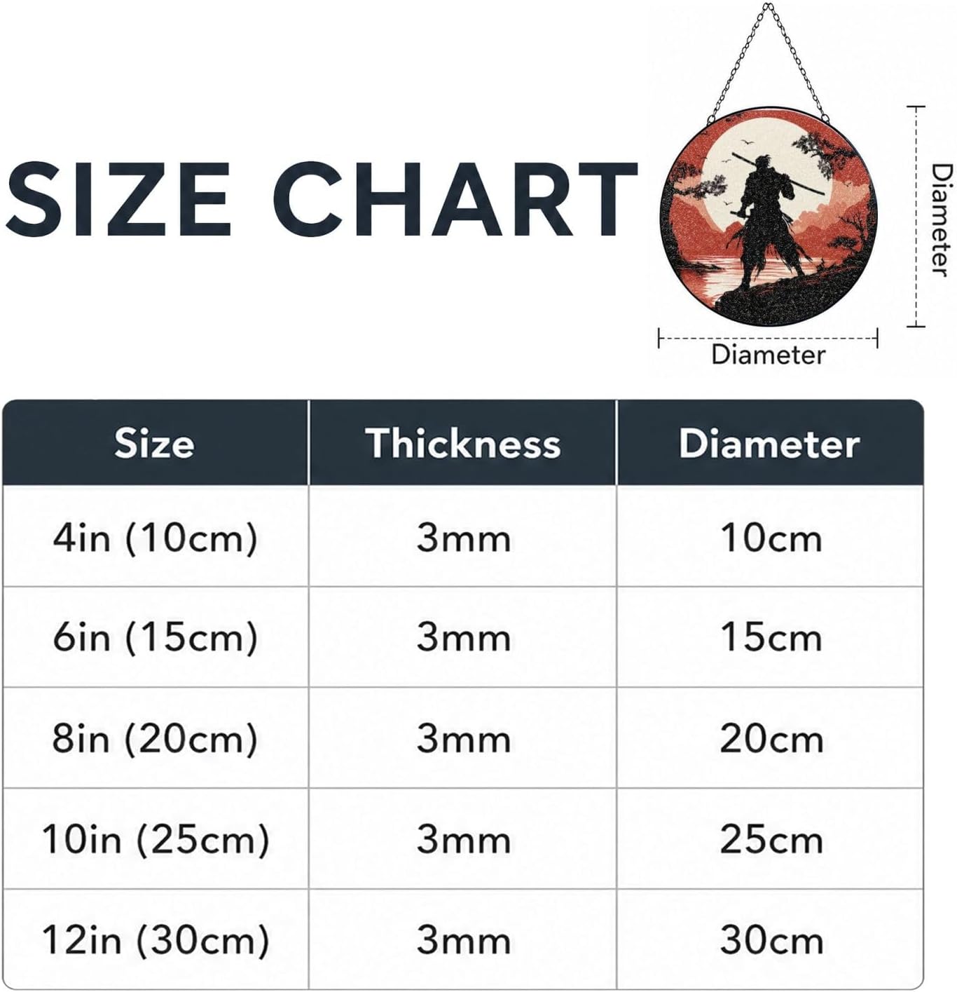 Stained Glass Window Hanging 6in（15cm）, Samurai Glass Suncatcher for Home Decor, Indoor Wall Art Glass Panel with Metal Chain and Hooks, Sun Catcher Ornament Birthday Gifts