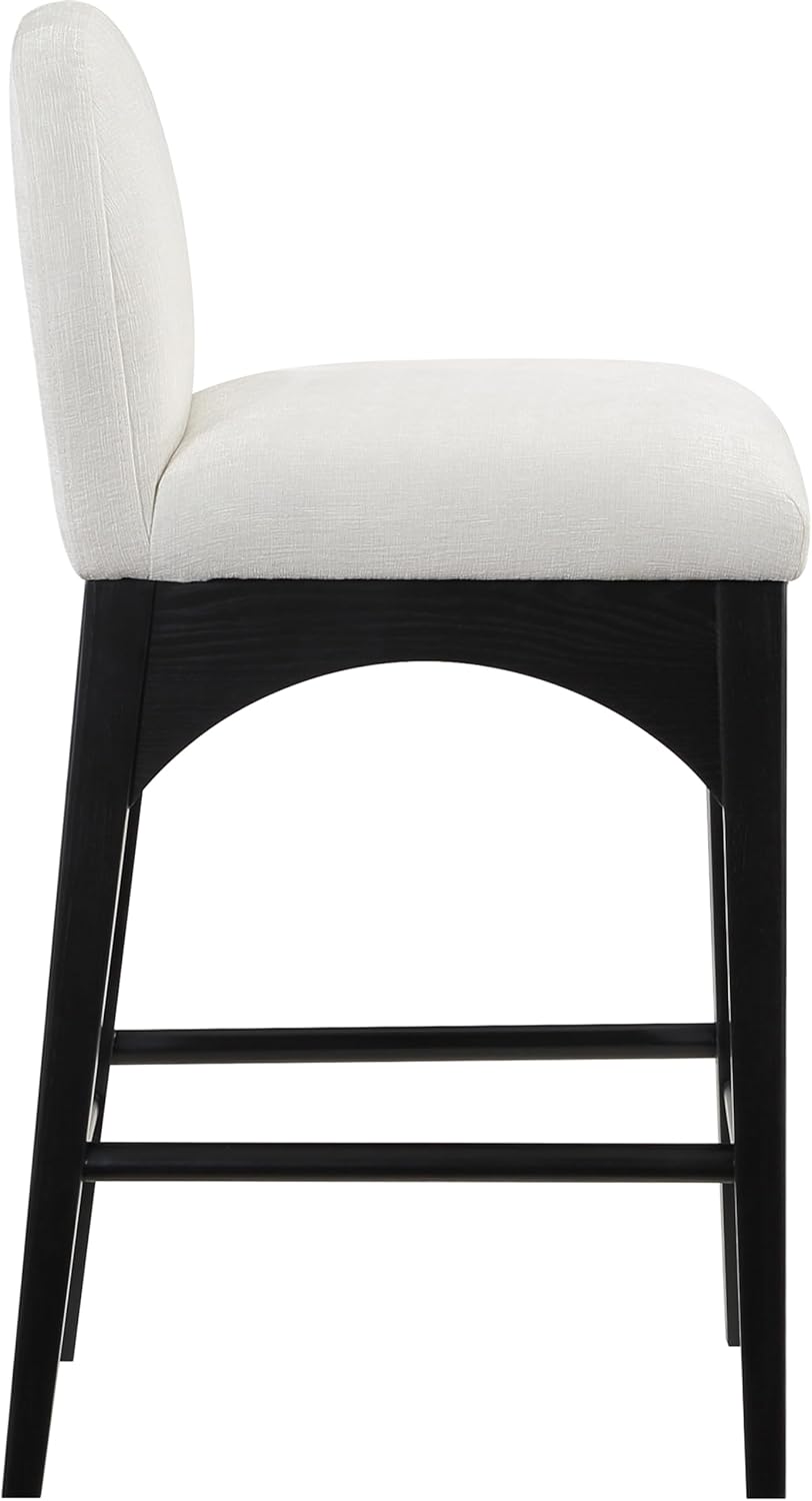 Meridian Furniture 392Cream-C Waldorf Collection Art Deco Stool with Soft Cream Chenille Fabric, Solid Ash Wood, Black Finish, Counter Height Stool, 18" W x 20" D x 37" H, Cream