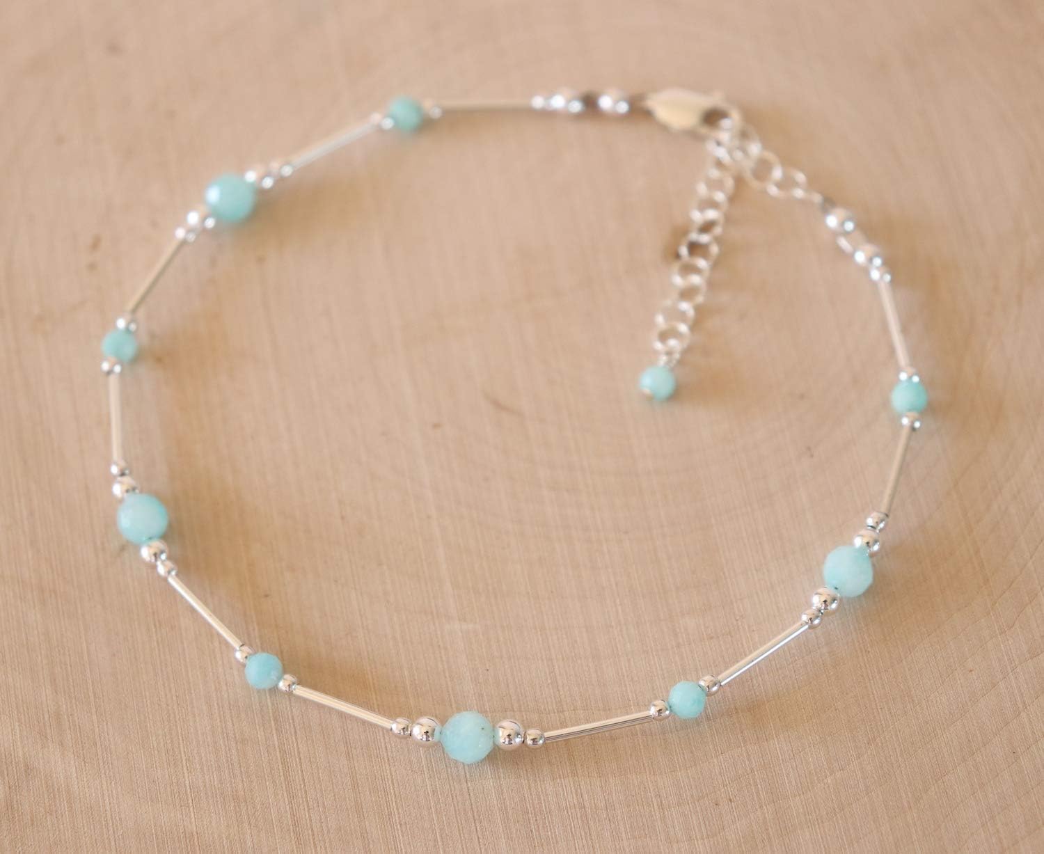 Amazonite Anklet Green Mint Sterling Silver Beach Jewelry