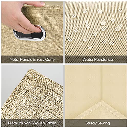 Baleine Premium Foldable Cube Storage Bins, Collapsible Linen Fabric Cube Organizer With Aluminum Handles, 10.5" X 10.5" X11" Heavy Duty Cube Baskets, Beige 4 Pack #TOP4