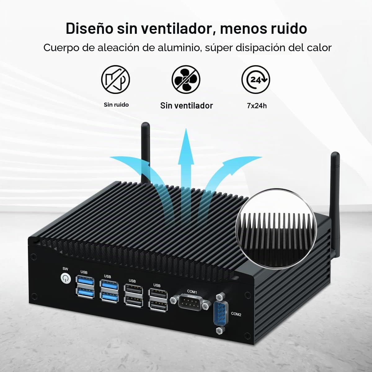 BASOARO Mini PC Industrial sin Ventilador i5, Mini Computadora Win 11 Pro, 16GB RAM 256GB SSD Core i5 8350U Computadora Industrial con RS232, RJ45 LAN, 2 Pantalla HD, WiFi, BT