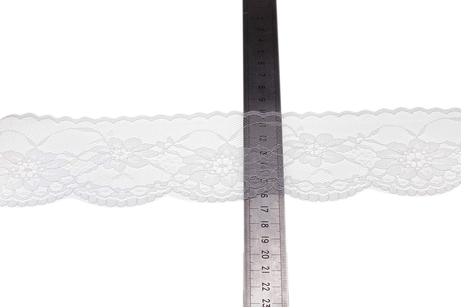 ATRibbons 25 Yards 2-1/2 Inches Wide Floral Pattern Lace Trim Roll White/Black Lace Fabric Ribbon for Sewing Making,Gift Wrapping and Bridal Wedding Decorations (White)