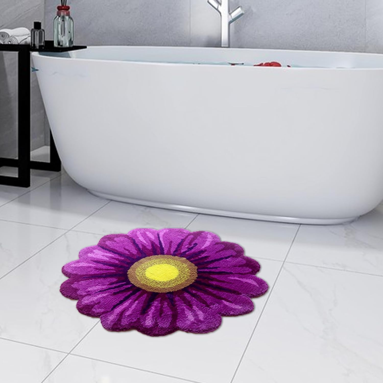 Syhonic Sunflower Rug Mat 25×25 Inch Hand Woven Flower Shape Floor Mat Soft Non-Slip Bath Mat Floor Rugs for Bedroom,Living Room,Kitchen,Bathroom(Purple)