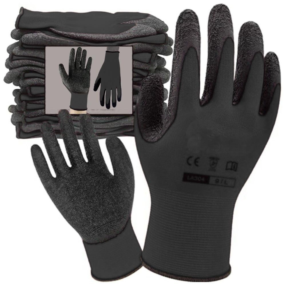 Latex Coated Safety Gloves for Men Industrial Gloves - Cut Resistant Working Gloves for Home, Mechanical, Construction, Gardening Work Use - Multipurpose Cotton hand gloves (BLACK, PACK OF 5 PAIR)-image-4