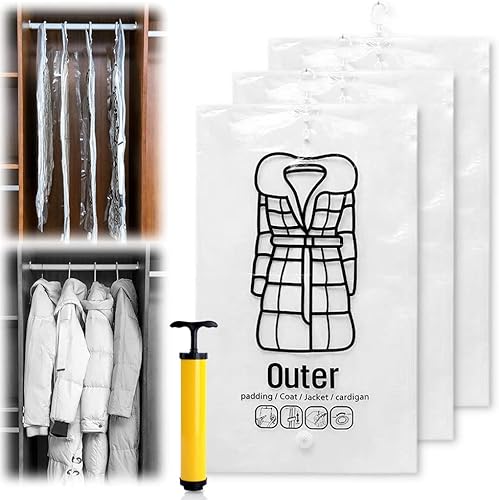 Vista 8 de Bolsas de almacenamiento colgantes al vacío, bolsa de almacenamiento reutilizable para colgar compresible, bolsas ahorradoras de espacio con bombas
