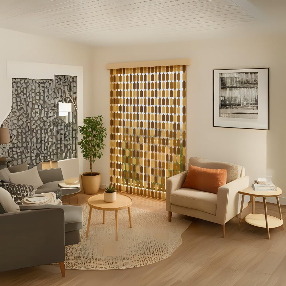 PALUPLUS Tenda a Piastrine Melange Antimosche in Polietilene, misura 120x225 cm, tenda per porte e finestre, moschiera a pannello, Frangivista e Decorazione, zanzariera insetti -7121C-2,8 (Marrone)