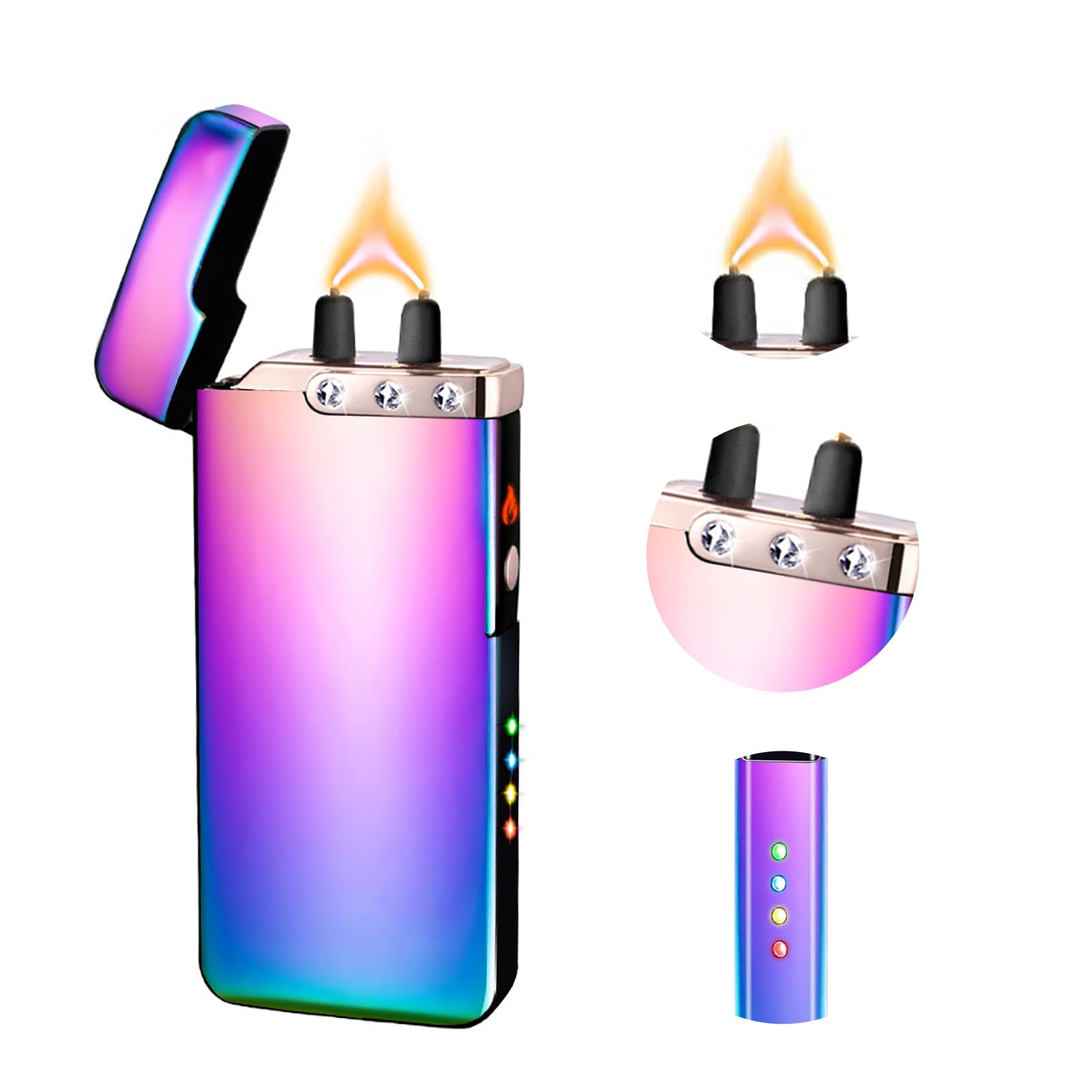 SKRFIRE Plasma Lighter Cool Lighters Electric Lighter Fire Lighters High Power Windproof Flame Metal Body with Battery Display USB Rechargeable for Candle Aromatherapy Camping Gift Outdoor (Colourful)